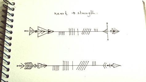 Drew an arrow with ogham writing on it. The gaelic word neart means strength Ogham Words, Tattoo Irish, Ogham Tattoo, Irish Ogham, Gaelic Tattoo, Tiny Tattoos With Meaning, Irish Tattoo, Ogham Alphabet, Gaelic Words