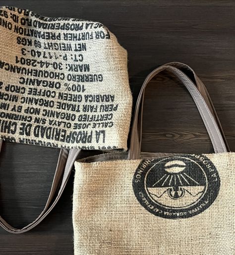 Upcycled tote bag from reclaimed coffee burlap Upcycled Tote, Coffee Shop Business, Coffee Bags, Upcycle Recycle, Coffee Bag, Coffee Shop, Burlap, Second Hand, Gift Ideas