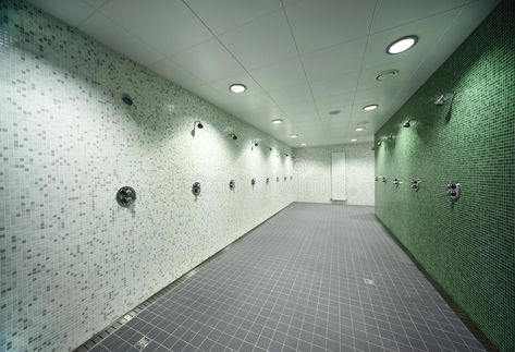 Public Shower Room, Locker Room Shower, Public Shower, Homogeneous Mixture, Fiber Cement Board, Cleaning Services Company, Big Light, Gray Floor, Cement Board