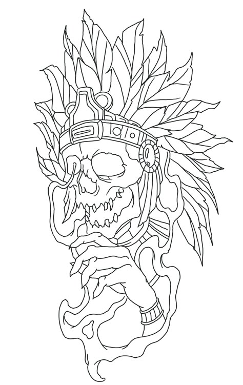 Aztec Skull Drawing, Indian Skull Tattoo Design, Aztec Art Drawings, Aztec Art Tattoo, Skull Tattoo Stencil, Aztec Skull, Aztec Drawing, Tattoo Coloring Book, American Traditional Tattoo Ideas