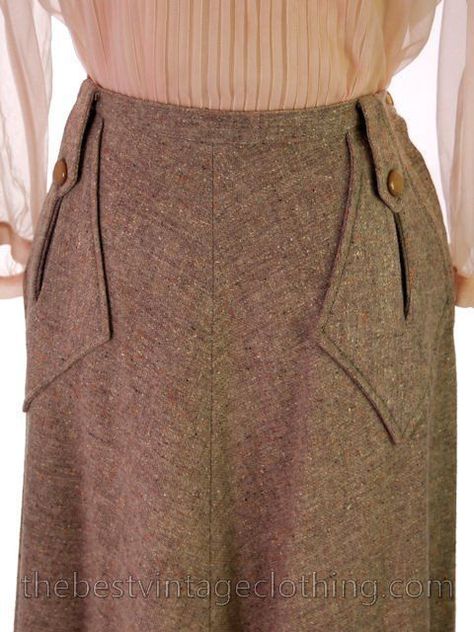 1940s Skirt, Fashion 1940s, Skirt Pockets, Minimal Classic, 40s Fashion, Sewing Skirts, Clothing Details, 1940s Fashion, Look Vintage