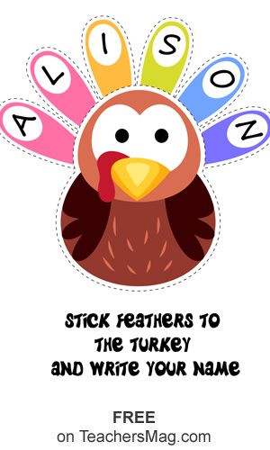 Turkey Name Crafts Preschool, Thanksgiving Name Crafts Preschool, Turkey Name Craft, Turkey Names For Preschool, What's Your Turkey Name Free Printable, Feather Letter Turkey, Turkey Crafts Preschool, Turkey Template, Feather Template