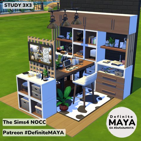 Sims 4 Closet Ideas, The Sims 4 Backyard Ideas, Sims 4 Study Room, Sims 4 Office Ideas, Sims Room, Sims Interior, Sims Rooms, Picture Wall Bedroom, Dj House