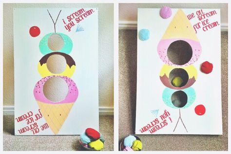 DIY, reversible ice cream/ice cream man design - bean bag toss idea. Scream Party, Ice Cream Party Theme, Ice Cream Ice, Ice Cream Man, Box Crafts, Crafty Fox, Cardboard Box Crafts, Cream Ice Cream, Man Design