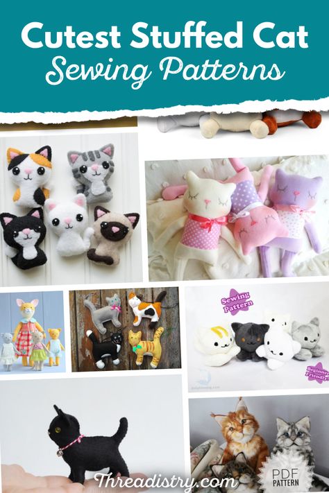 Cutest stuffed cat sewing patterns - from easy to the most most amazingly realistic. Make your own DIY kitten or cat softie (or plush) for your baby, kids or any cat lover. Cat Sewing, Cat Template, Stuffed Cat, Soft Toy Patterns, Animal Sewing Patterns, Cute And Cuddly, Plushie Patterns, Sewing Stuffed Animals, Stuffed Animal Cat