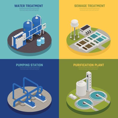 Isometric Icons, Plant Vector, Isometric Design, Water Management, Design Icon, Water Purification, Icon Set Vector, Water Systems, Plant Design