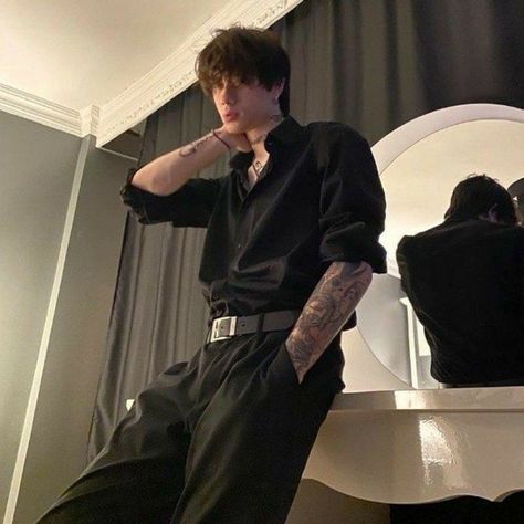 Bad Boy Outfits Aesthetic, Goth Guy Aesthetic, Bad Boy Outfits, Lost Trust, Goth Guy, Dangerous People, Bad Boy Style, Black Outfit Men, Smart Casual Menswear