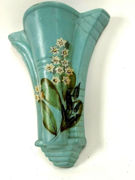 Vintage Art Deco Adrian Ceramic England Wall Pocket Vase Hand Painted Green English Library Decor, Wall Pockets Vintage, Wood Wall Pocket Vase, Mccoy Pottery Vases Contemporary, Silver Vases, Mccoy Pottery Vases Bohemian, Wall Pocket Vase, Vintage Wall Pocket Vase, Wall Vases