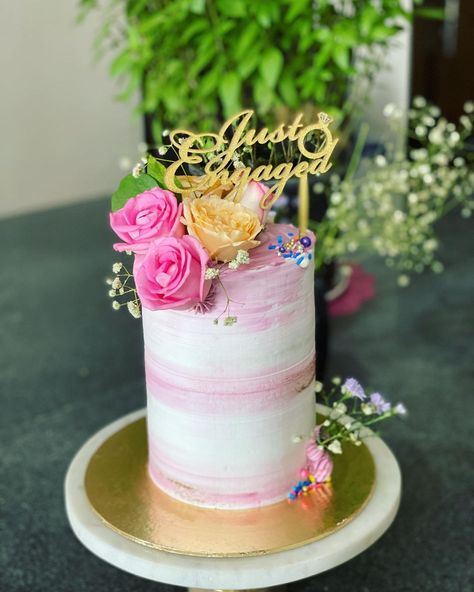 Sucré. on Instagram: “W H I T E & P I N K • celebrating engagement with such a classic cake, overflowing flowers and a gold topper makes this tall cake perfect💖…” Tall Cake With Flowers, Nia Sharma Birthday Cake, Tall Cake, Cake With Flowers, Tall Cakes, Engagement Celebration, Classic Cake, Flower Cake, Celebrities