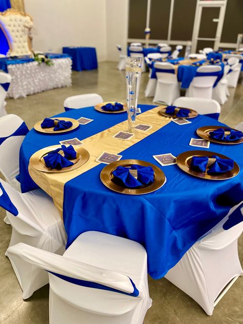 Royal Blue And Gold Quince, Blue Quinceanera Theme, 77th Birthday, Blue Wedding Decorations, Quince Decorations, T Shirt Painting, Quinceanera Themes, Royal Blue And Gold, Wedding Cakes With Cupcakes