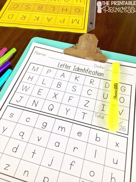 Letter Recognition and Alphabet Activities for Kindergarten Rti Classroom, Letter Naming Fluency Activities, Letter Assessment, Letter Recognition Kindergarten, Preschool Portfolio, Letter Identification Activities, Letter Recognition Preschool, Letter Recognition Games, Kindergarten Assessment