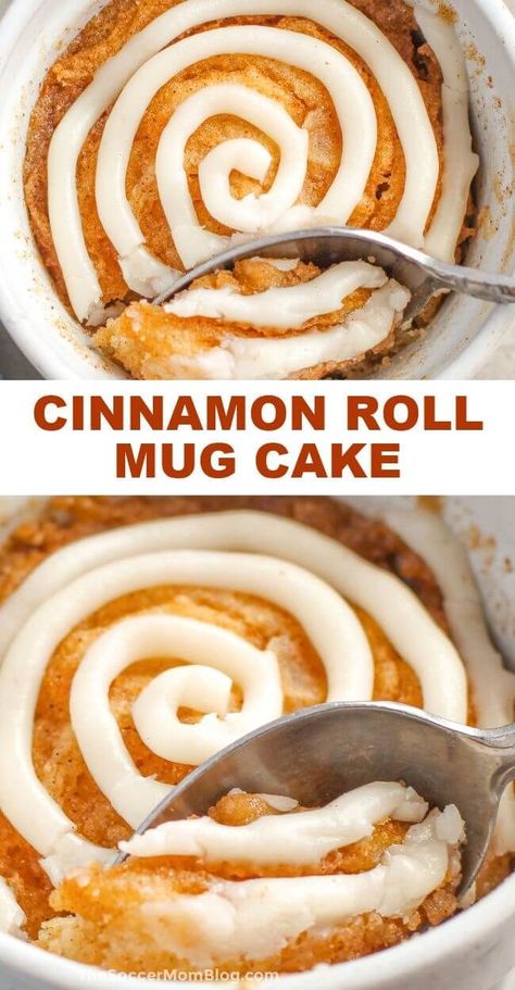 This fluffy cinnamon roll mug cake is ready in just minutes in the microwave! No yeast and no oven needed! With this easy recipe, you can make one cinnamon roll at a time, whenever the mood (or your sweet tooth) strikes! Try one today! Microwave Cinnamon Roll, Breakfast In A Mug, Cinnamon Roll Mug Cake, Mug Dessert Recipes, Cinnamon Mug Cake, Cinnamon Swirls, Fluffiest Cinnamon Rolls, Cake In A Mug, Easy Mug Cake