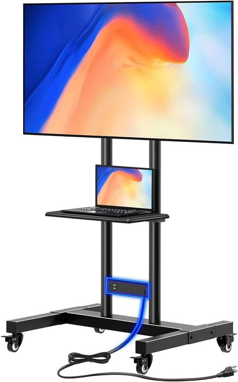 Amazon.com: Greenstell TV Stand with Power Outlet, Mobile TV Cart on Wheels for 32-85 inch LED LCD Flat Curved Panel Screen TVs, up to 132lbs, Height Adjustable Rolling TV Stand with AV Shelf, Max VESA 600x400mm : Office Products Av Carts, Portable Tv Stand, Rolling Tv Stand, Tv Stand On Wheels, Mobile Tv Stand, Metal Tv Stand, Tv Cart, Painting Table, Cart On Wheels