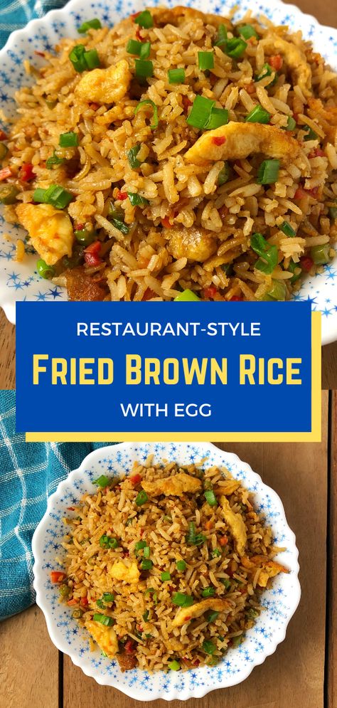 Fried Rice With Brown Rice, Fried Brown Rice Recipes, Chicken Fried Brown Rice Recipe, Brown Fried Rice Recipe, Brown Rice Fried Rice, Fried Brown Rice Recipes Healthy, Brown Rice Meals, Beef Fried Rice Recipe With Egg, Chinese Brown Rice