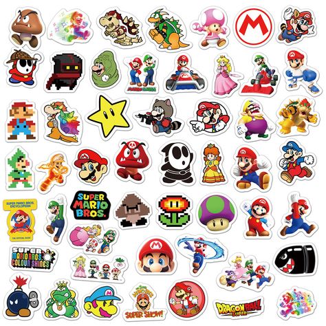 Super Mario Stickers Printable, Mario Stickers Printable, Mario Sticker, Mario Stickers, Minecraft Stickers, Printable Sticker Sheets, Boy Printable, Silhouette Diy, Collage Drawing