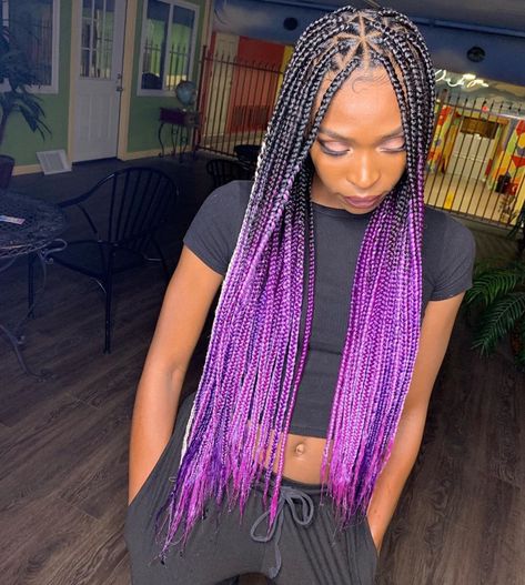 Purple Box Braids, Braids Styling, Lemonade Braids Hairstyles, Purple Braids, Cute Box Braids, Colored Braids, Twist Braid, Braid Hairstyle, Triangle Square