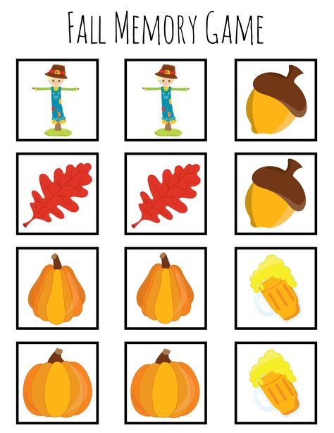 Fall Memory Game, Preschool Movement, Game For Students, Pumpkin Games, Fancy Envelopes, Preschool Fall, Thanksgiving Activities For Kids, Fall Games, Sorting Games