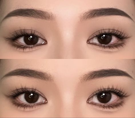 Wolfgang Haircut Women, Double Eyelid Eyeshadow, Asian Smokey Eye Makeup Hooded Eyelids, How To Conceal Eyebrows, Low Visual Weight Makeup Asian, Eye Makeup On Asian Eyes, Makeup For Double Eyelid, Eyebrows Round Face, Airy Boyish Makeup