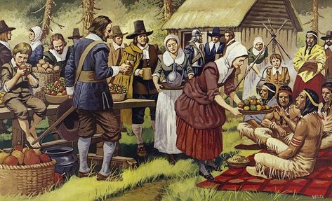 The Pagan Origins of Thanksgiving — ARCANE ALCHEMY Pilgrim Fathers, Pilgrims And Indians, The First Thanksgiving, Thanksgiving History, Thanksgiving Stories, Thanksgiving Pilgrims, Native American Paintings, Thanksgiving Art, History Images