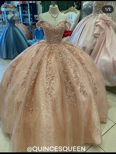 Quince Dress Not Puffy, Salmon Quinceanera Dresses, Pink Sweet Sixteen Dress, Pink Gold Quinceanera Dress, Quince Pink Dresses, Rose Gold Sweet 16 Dress, Rose Gold 15 Dresses Quinceanera, Quinceanera Dresses Rose Gold, Elegant Quince Dresses