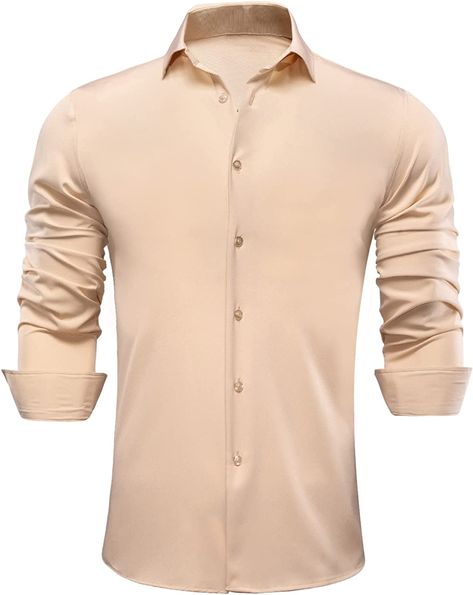 Hi-Tie Champagne Stretch Dress Shirts for Men Long Sleeve Button Down Solid Cotton Work Shirt Spread Collar No Iron at Amazon Men’s Clothing store Stylish Buttons, Autumn Winter Fashion Casual, Shirt Wrinkles, Champagne Dress, Party Business, Tan Guys, Tie Men's, Men's Button Down Shirt, Mens Formal