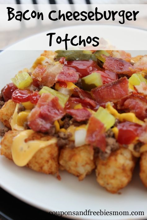 Bacon Cheeseburger Totchos Bacon Cheeseburger Totchos Totchos Recipe, Eat Beef, Comfort Food Recipes Dinners, Tater Tots, Bacon Cheeseburger, Favorite Appetizers, Budget Friendly Recipes, Kid Friendly Meals, Meat Recipes