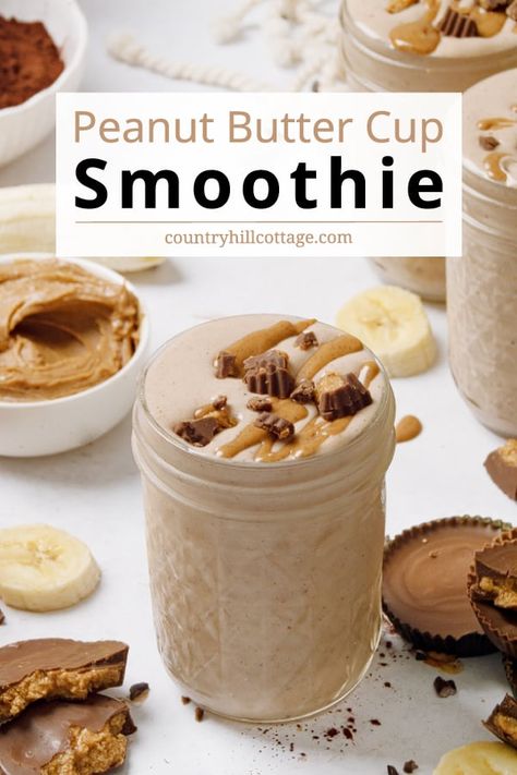 Tropical Smoothie Peanut Butter Cup, Peanut Butter Cup Protein Shake, Peanut Butter Powder Smoothie, Peanut Butter Smoothie Recipes, Peanut Butter Chocolate Smoothie, Peanut Butter Cup Smoothie, Peanutbutter Smoothie Recipes, Deficit Meals, Bullet Recipes