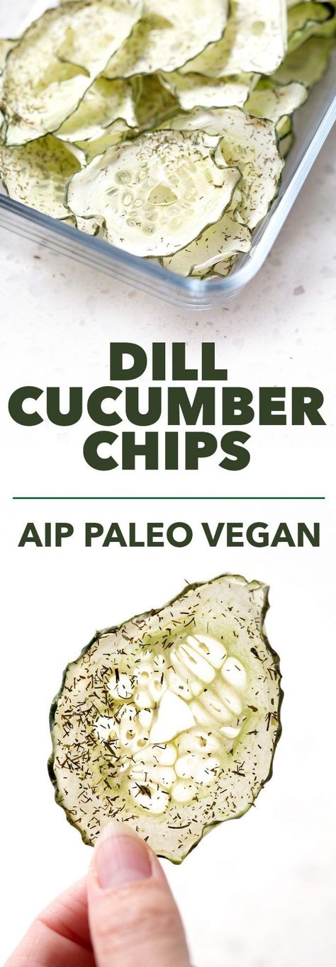 delicious Diet Vegan Recipes, Dill Cucumber, Cucumber Chips, Cucumber Diet, Aip Recipes, Paleo Vegan, Paleo Snacks, Dehydrated Food, Dehydrator Recipes