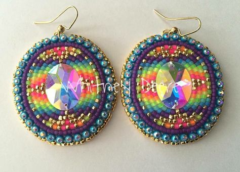 Beaded earrings Oval Beaded Earrings Native, Indigenous Style, Beading Board, Beading Designs, Beadwork Ideas, Colourful Earrings, Beaded Items, Beautiful Beaded Earring, Native Beading