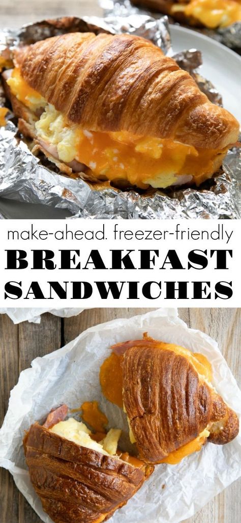 The BEST Breakfast Sandwich Recipe! Made with egg, cheese, and ham piled between a soft butter croissant, these warm and delicious breakfast sandwiches are freezer-friendly and perfect for a quick and easy breakfast, lunch, or dinner. Breakfast Sandwich Freezer, Freezer French Toast, Croissant Breakfast Sandwiches, Croissant Breakfast Sandwich, Breakfast Croissant, Best Breakfast Sandwich, Butter Croissant, Honey Glazed Ham, Breakfast Sandwich Recipes