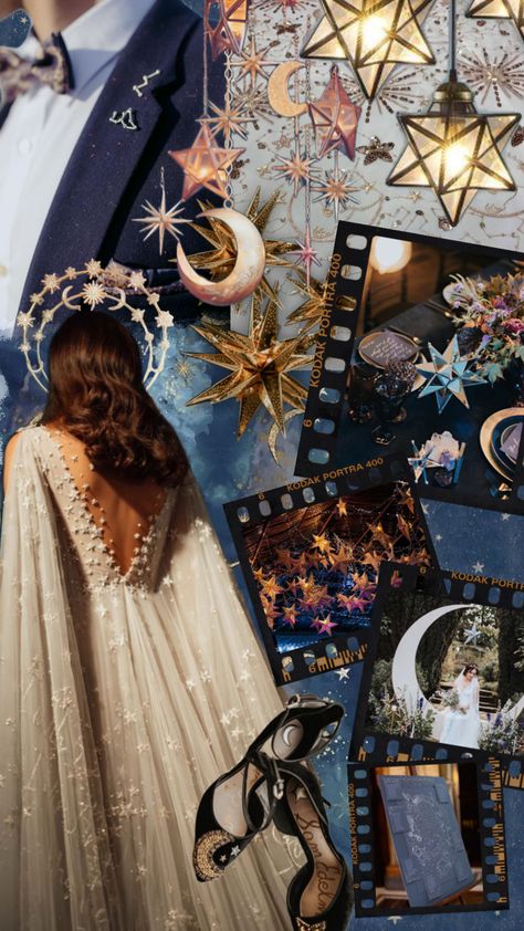 Celestial Wedding Inspo Board #celestialwedding #celestialvibes #spacewedding #spacevibes #weddingmoodboard #weddinginspo Celestial Wedding Theme, Starry Wedding, Wedding Day Wishes, Starry Night Wedding, Magic Party, Celestial Wedding, Goth Wedding, Star Crossed Lovers, Space Wedding