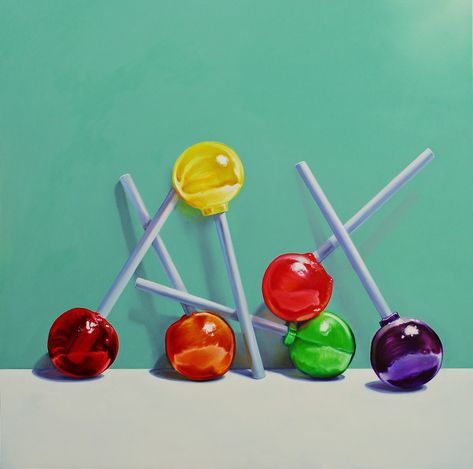 Lollipop painting, still life, original candy painting jeanne vadeboncoeur Lollipop Painting, Candy Painting, Candy Drawing, Still Life Artists, Candy Paint, 귀여운 음식 그림, Candy Art, Food Painting, Still Life Drawing