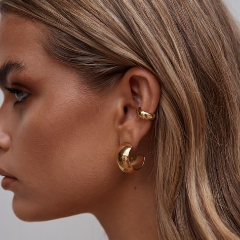 Thick Gold Hoops, Chunky Gold Hoop Earrings, Thick Hoop Earrings, Statement Hoop Earrings, Gold Earrings For Women, Chunky Hoop Earrings, Chunky Earrings, Gold Ear Cuff, Gold Cuffs