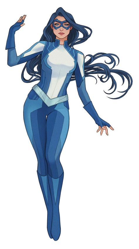 Villain And Hero Costumes, Female Superhero Ocs, Suit Superhero Design, Superhero Art Female, Superhero Women Drawing, Superhero Ideas Drawing, Female Superhero Concept, Marvel Suits Design Female Blue, Blue Hero Costume Design