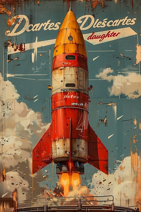 Stylized Spaceship, Retro Futurism Poster, Retro Futurism Design, Retro Spaceship, Rocket Poster, Vintage Spaceship, Rocket Launching, Vintage Futurism, Spaceship Illustration