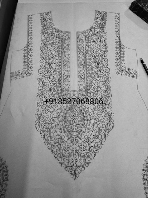 New neck design Kurta Sketch, Khaka Designs Embroidery, Khakha Designs, Embroidery Khaka, Fabric Swatch Display, Khaka Designs, Dabka Embroidery, Floral Machine Embroidery Designs, Indian Embroidery Designs