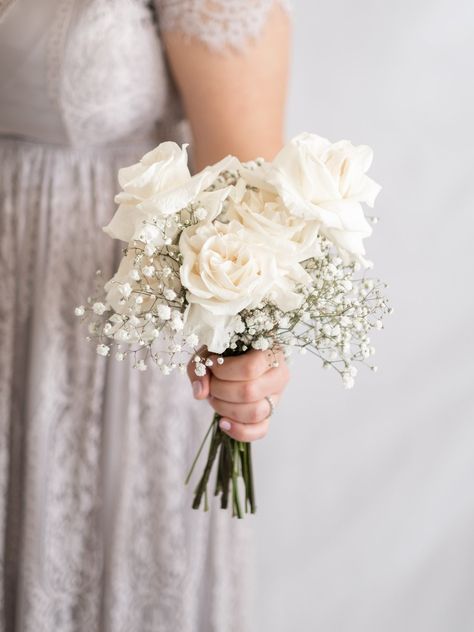 Taylor Collection — The Floral Cottage Florist White Rose Baby Breath Bouquet, White Rose And Baby Breath Bouquet, Classy Wedding Bouquet, Elopement Florals, Rose Bridesmaid Bouquet, Small Bridesmaid Bouquets, White Rose Wedding Bouquet, White Spray Roses, Bridesmaid Bouquet White