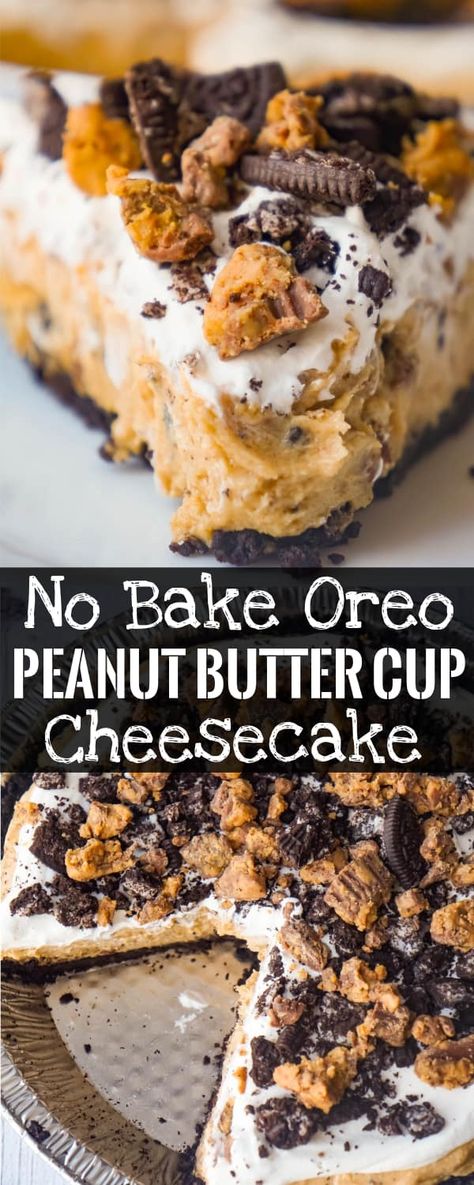 No Bake Oreo Peanut Butter Dessert, Oreos And Peanut Butter, Dessert Ideas Peanut Butter, Oreo Reeses Dessert, No Bake Cookie Cheesecake, Reeses No Bake Cheesecake Recipes, Easy Chocolate And Peanut Butter Dessert, Peanut Butter Thanksgiving Dessert, Reese’s Pieces Dessert