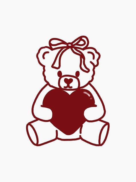 "red valentine bear " Sticker for Sale by designsbyciera Bear Logo Design Cute, Teddy Bear Holding Heart Drawing, Pink And Red Stickers, Dark Red Stickers, Red Stickers Aesthetic, Bear Holding Heart, Teddy Bear Sticker, Kindle Skin, Red Heart Stickers