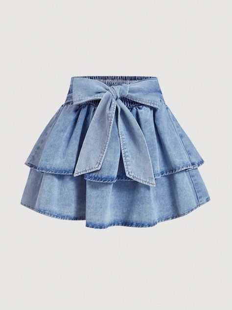 Montauk Photography, Ruffle Jean Skirt, Christmas Skirts, Blue Long Skirt, Skirts Fall, Skirts Shein, Skirts Cute, Shein Skirts, Skirt Bow