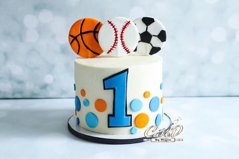 Sports Cakes For Boys Birthdays Kids, Sports Cake Smash, Simple Sports Cake, Sports Themed Smash Cake, Sports Ball Birthday Cake, Sports Smash Cake 1st Birthdays, Sports First Birthday Cake, Sport Theme Cake, Sports Smash Cake