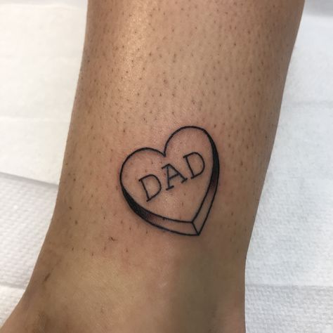 Candy Heart Tattoo Outline, Dad Heart Tattoo, Candy Heart Tattoo, Heart Tat, Sick Tattoos, Mom Heart Tattoo, Mum Tattoo, Sticker Tattoo, Sick Tattoo