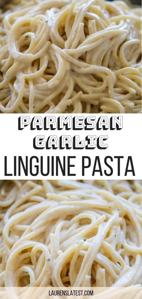 Homemade Parmesan and Garlic Linguine Pasta is super easy, fast and SO flavorful! The easiest dinner to make on any weeknight. This is sure to be one of your new favorite linguine recipes! #pastarecipes #dinner #easyrecipes #linguine Easy Linguine Pasta Recipes, Best Linguine Recipes, Linguine Alfredo Recipes, How To Make Linguine Pasta, Linguini Recipes Easy, Recipes Using Linguine Noodles, Garlic Linguine Pasta, Healthy Linguine Recipes, Pasta Linguine Recipes