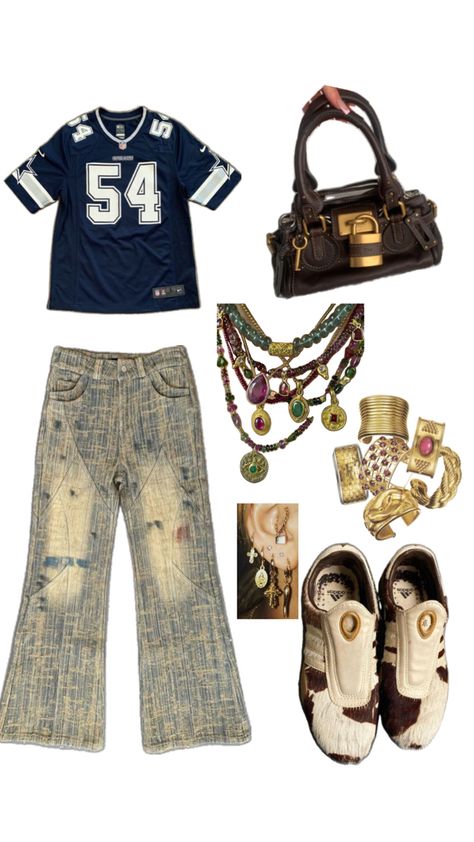 navy blue jersey brown accessories maximalist jewellery bloke core sporty outfit Maximalist Outfit, Maximalist Outfits, Bloke Core, Sporty Outfit, Brown Accessories, Navy Outfit, Outfit Inspo Casual, Blue Jersey, Jersey Outfit