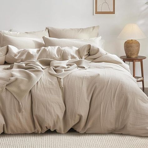 Amazon.com: Bedsure 100% Washed Cotton Duvet Cover Queen - Warm Sand Minimalist Duvet Cover Set Linen Like - 3 Pieces Plain Simple Cotton Duvet Cover Set with 2 Pillow Shams (Warm Sand, Queen, 90"x90") : Home & Kitchen Tan Duvet, Neutral Duvet Covers, Neutral Duvet, Tan Bedding, Simple Duvet Cover, Taupe Bedding, Beige Duvet, Beige Duvet Covers, Beige Comforter