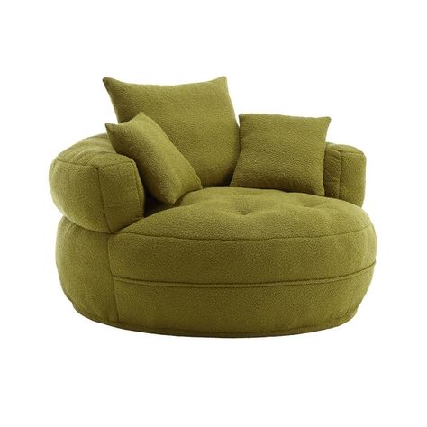 Indoor circular wide sofa and lazy sofa chair - On Sale - Bed Bath & Beyond - 39780294 Dark Wood Bedroom, Wide Sofa, House Items, Lazy Sofa, Round Ottoman, Large Pillows, Round Design, Fabric Upholstery, Room Aesthetic