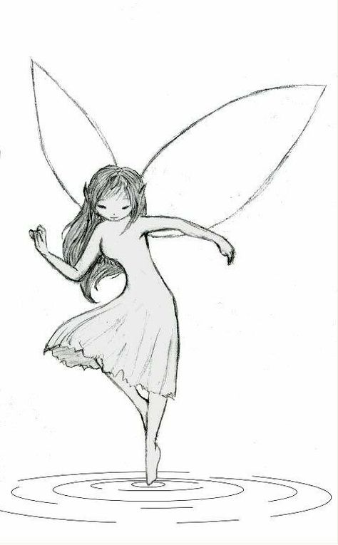 Drawings Of Fairies, Simple Pencil Drawings, Drawing Fairies, Draw A Fairy, How To Draw Water, Fairy Sketch, Camping Drawing, Draw Water, Pencil Drawings Of Girls