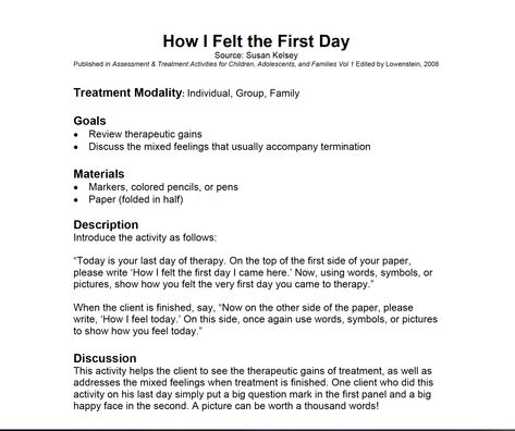 Termination activity from Favorite Therapeutic Activities for Children, Adolescents, and Families, edited by Liana Lowenstein Discharge Session Therapy, Liana Lowenstein Activities Therapy Ideas, Group Termination Activities, Termination Therapy Activities, Termination Session Activities, Art Therapy Termination Activities, Termination Session Therapy, Counseling Termination Activities Kids, Therapy Termination Activities For Teens