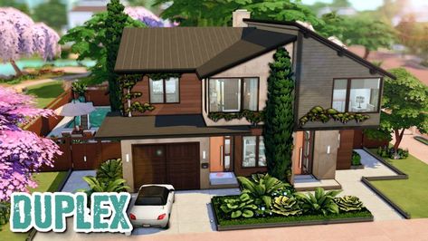 A modern duplex style home in Newcrest for my save file! 🏡 • 📍 30x30 in Newcrest • No CC • Gallery ID: ChrissieYT • Packs Used: NOT pack restricted! • $240,245 Simoleons • House No.1 (left, furnished as a show home): 3 bed, 2.5 bath • House No.2 (right, furnished & personalized for a family): 2 bed, 2.5 bath (art studio + office that could be 2 more bedrooms) Studio Office, Sims 4 Expansions, Save File, Bath Art, House No, Duplex House, Sims 4 Build, Sims 4 Houses, Sims House