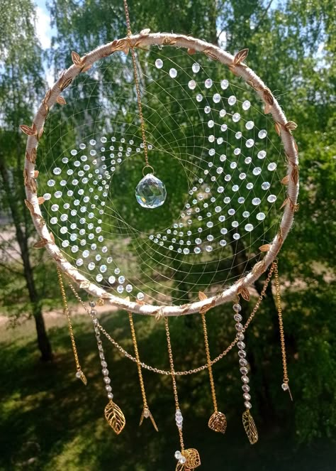 Sun Catcher Waves #suncatcher #dreamcather #handmade #crystals How To Make A Sun Catcher, How To Make Sun Catchers, Dream Catcher Ideas, Crystal Dream Catcher, Dream Catcher Bedroom, Diy Dream Catcher, Dreamcatcher Diy, Crystal Suncatchers Diy, Making Dream Catchers